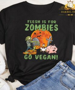 Halloween Flesh Is For Zombies Go Vegan! shirt 5