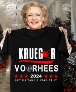 Funny Halloween Krueger Voorhees 2024 let us take a stab at it shirt, Jason Voorhees, Freddy Krueger 6