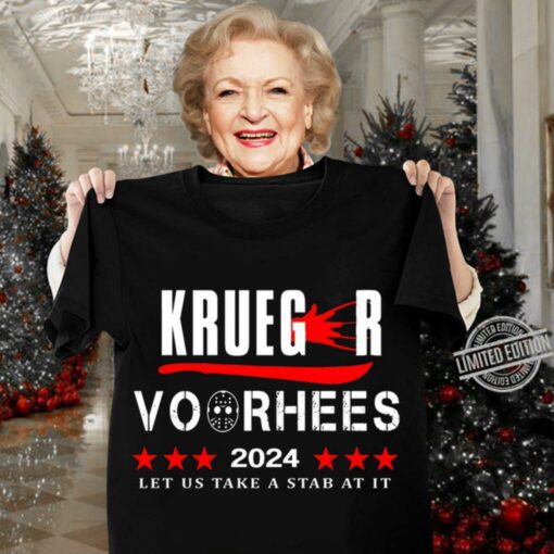 Funny Halloween Krueger Voorhees 2024 let us take a stab at it shirt, Jason Voorhees, Freddy Krueger 3