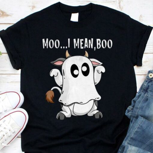 Funny Halloween Moo I Mean Boo Ghost Cow shirt 1