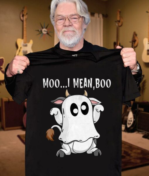 Funny Halloween Moo I Mean Boo Ghost Cow shirt 3