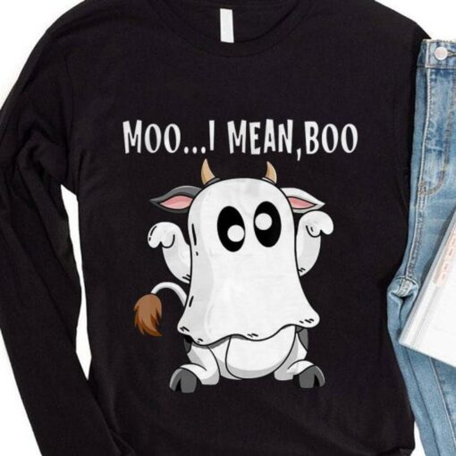 Funny Halloween Moo I Mean Boo Ghost Cow shirt 4