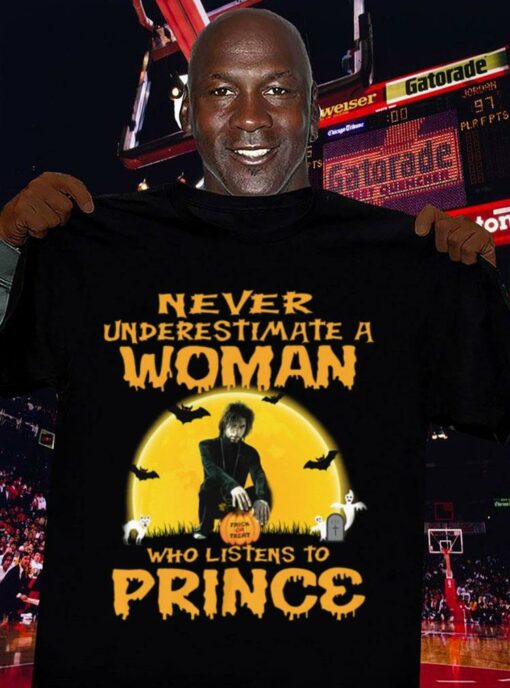 Premium Halloween Never underestimate a woman trick or treat who listens to Prince shirt 3