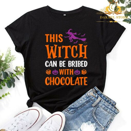 Halloween This Witch Can Be Bribed With Chocolate T-Shirt 1