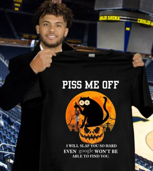 Official Halloween black cat knife piss me off i will slap you so hard even google won't be able to find you shirt 1