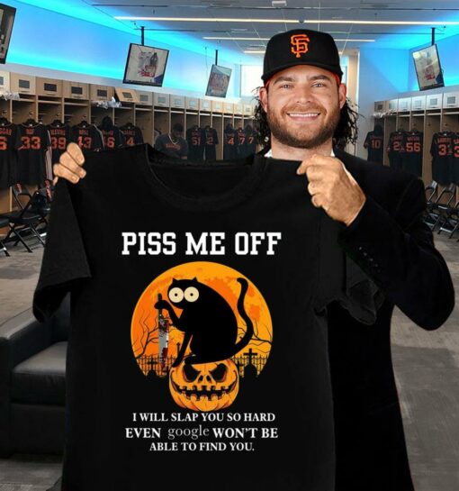 Official Halloween black cat knife piss me off i will slap you so hard even google won't be able to find you shirt 2