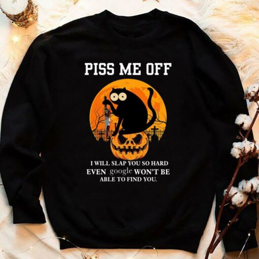 Official Halloween black cat knife piss me off i will slap you so hard even google won't be able to find you shirt 4