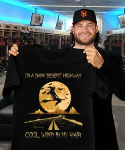 Awesome Halloween witch moon on a dark desert highway cool wind in my hair shirt 5