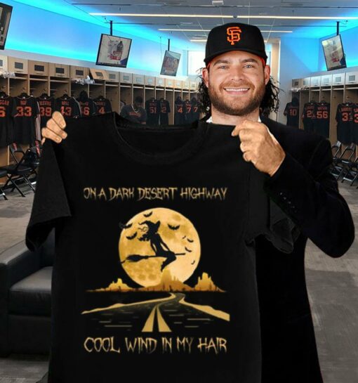 Awesome Halloween witch moon on a dark desert highway cool wind in my hair shirt 2