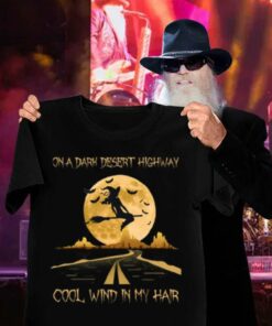 Awesome Halloween witch moon on a dark desert highway cool wind in my hair shirt 6
