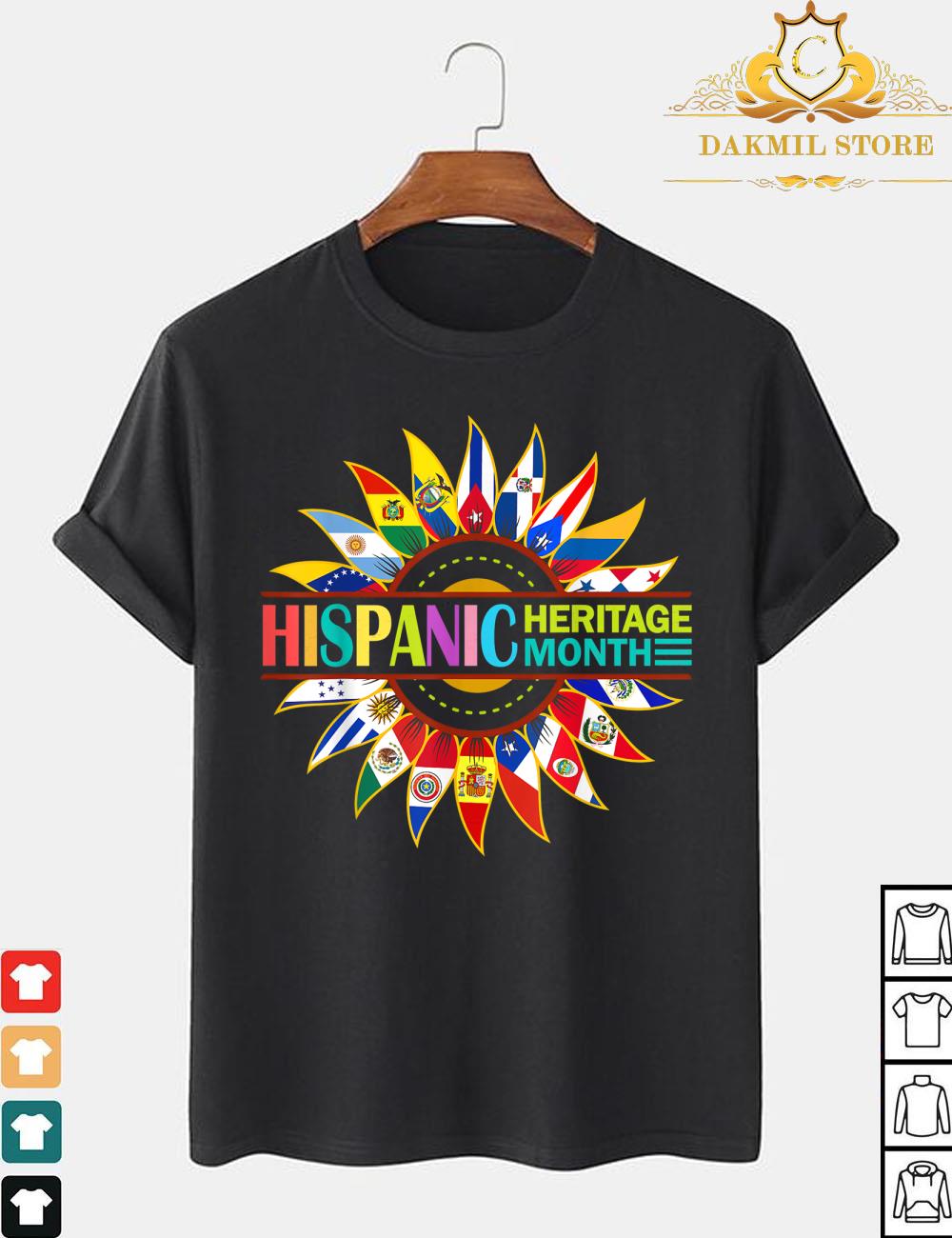Hispanic Heritage Month Latino Countries Flags Sunflower Shirt