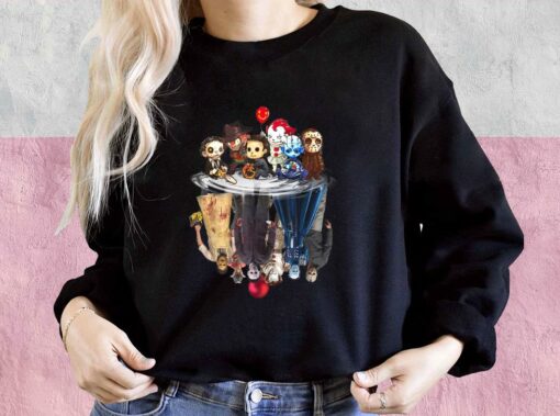 Horror Movie Chibi Character Water Reflection Halloween Shirt, Halloween Horror 2021 Shirt, Horror Halloween For Men Shirt 3