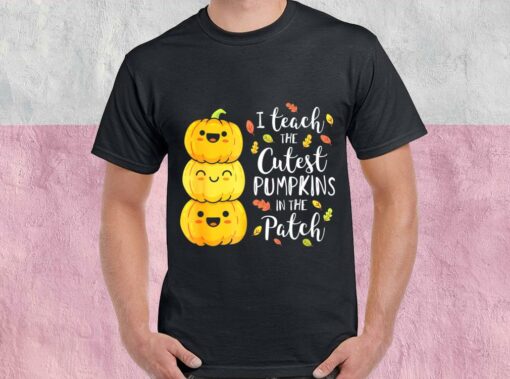 I Teach The Cutest Pumpkins In The Patch Shirt, Halloween Teacher Shirt, Cutest Li'l Pumpkins In The Patch Dark For Men Shirt 1