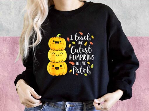 I Teach The Cutest Pumpkins In The Patch Shirt, Halloween Teacher Shirt, Cutest Li'l Pumpkins In The Patch Dark For Men Shirt 3