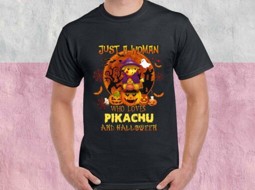 Just A Woman Who Loves Pikachu And Halloween Shirt, Pikachu Halloween For Men Shirt 1