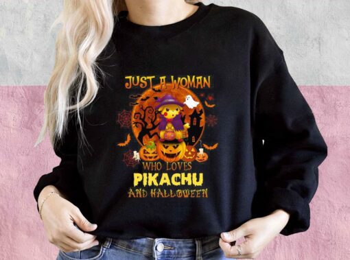 Just A Woman Who Loves Pikachu And Halloween Shirt, Pikachu Halloween For Men Shirt 3