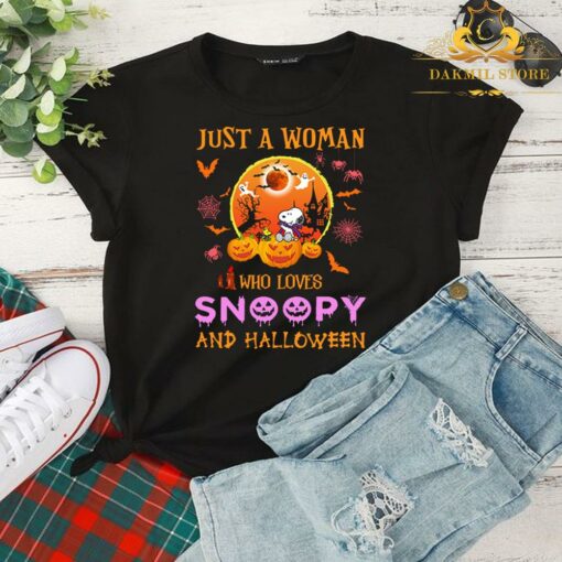 Just A Woman Who Loves Snoopy And Halloween Shirt,Halloween Gift shirt ,Pumpkin Shirt, Disney Halloween Shirts, Snoopy Cartoon Chibi Art Halloween Party, 2