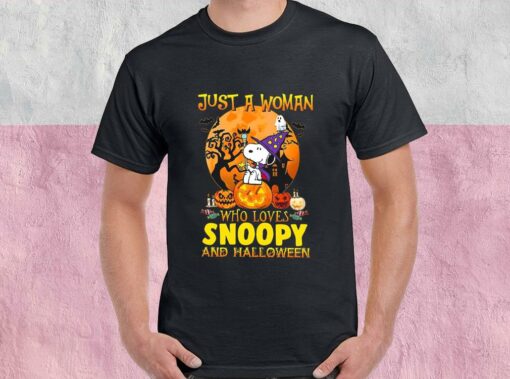 Just A Woman Who Loves Snoopy And Halloween Shirt, Just A Girl Who Loves Snoopy Halloween For Men Shirt 1