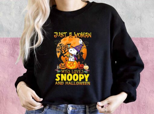 Just A Woman Who Loves Snoopy And Halloween Shirt, Just A Girl Who Loves Snoopy Halloween For Men Shirt 3