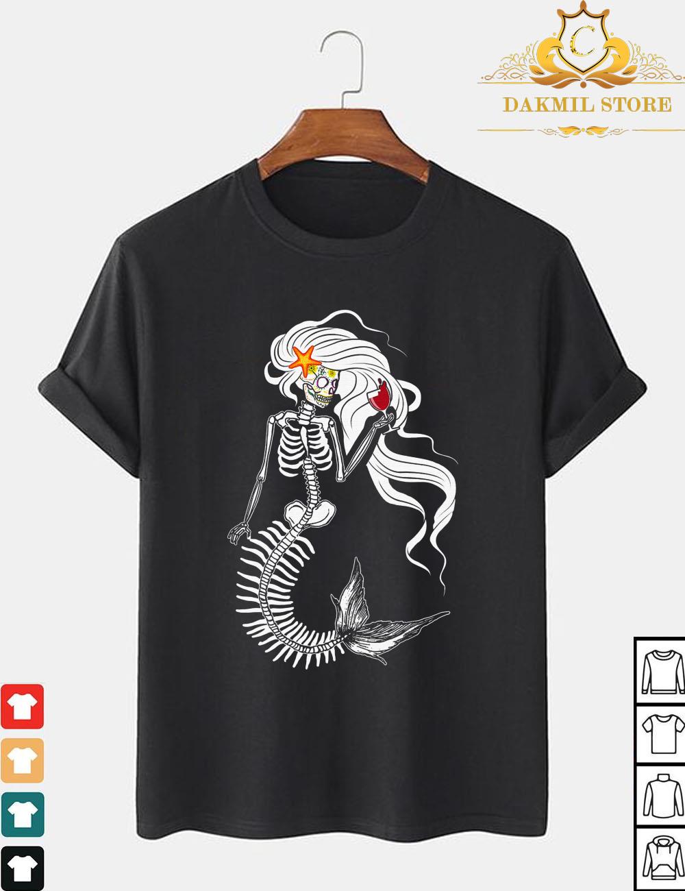 Mermaid Skeleton Sugar Skull Halloween Shirt