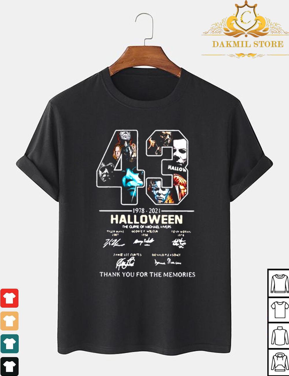 Michael Myers 43 years 1978-2021 Halloween thank you for the memories signatures shirt