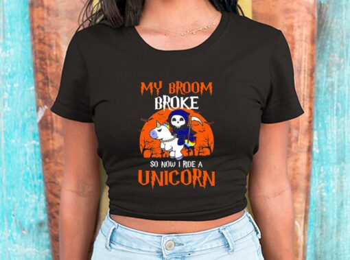 My Broom Broke So Now I Ride A Unicorn Witch Halloween Shirt, God Of Death Riding A Unicorn For Men Shirt 2