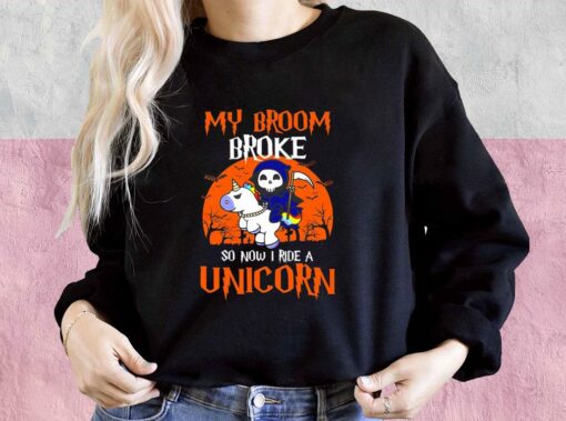My Broom Broke So Now I Ride A Unicorn Witch Halloween Shirt, God Of Death Riding A Unicorn For Men Shirt 3