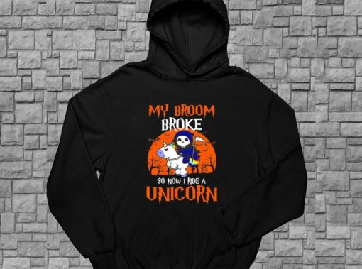 My Broom Broke So Now I Ride A Unicorn Witch Halloween Shirt, God Of Death Riding A Unicorn For Men Shirt 4