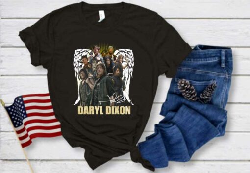 Premium Wings Daryl Dixon Signatures Shirt, Wings Daryl Dixon And Character Signature The Walking Dead Shirt 1