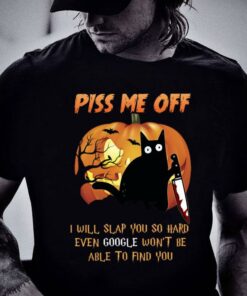 Official Pumpkin black cat knife piss me off i will slap you so hard even google Halloween shirt 5