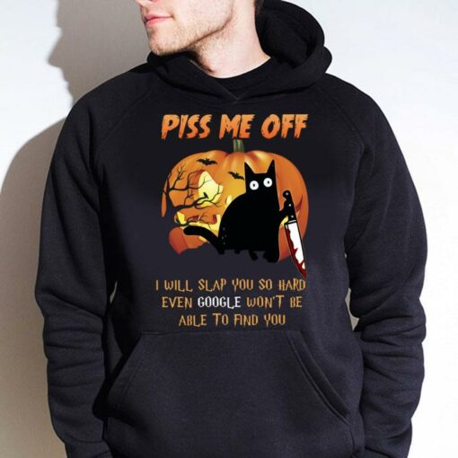 Official Pumpkin black cat knife piss me off i will slap you so hard even google Halloween shirt 4