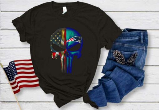 Punisher Skull Mix Shirt, Punisher Skull American Flag New England Patriots Shirt 1