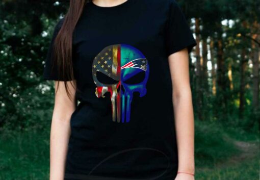 Punisher Skull Mix Shirt, Punisher Skull American Flag New England Patriots Shirt 2