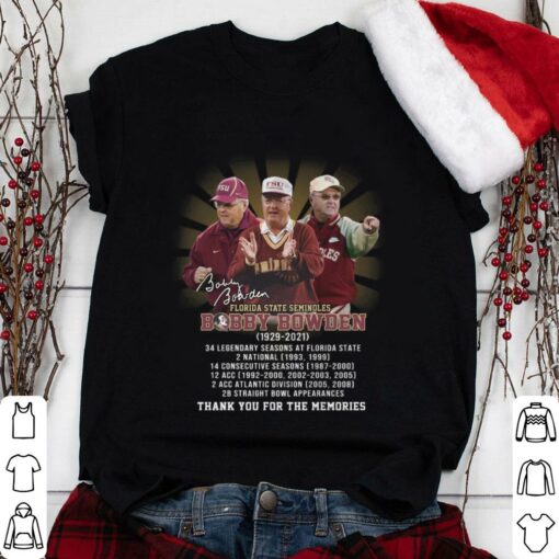 Official RIP Bobby Bowden Florida State Seminoles 1929-2021 Signature Thank You For The Memories Shirt 1