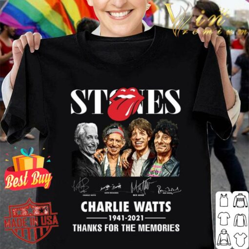 Awesome Rest In Peace Charlie Watts 1941-2021 Stones Band Signatures Thanks For The Memories Shirt 1