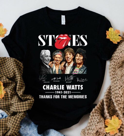 Awesome Rest In Peace Charlie Watts 1941-2021 Stones Band Signatures Thanks For The Memories Shirt 2