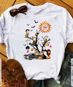 Premium Supernatural Characters Boo Ghost Pumpkin Halloween Tree Shirt 5