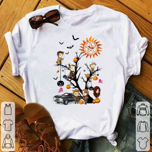 Premium Supernatural Characters Boo Ghost Pumpkin Halloween Tree Shirt 2