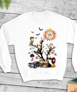 Premium Supernatural Characters Boo Ghost Pumpkin Halloween Tree Shirt 6