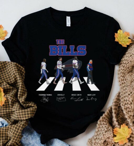 Official The Bills Abbey Road Buffalo Bills Signatures Shirt, Thurman Thomas, Jim Kelly, Bruce Smith, Marv Levy 2
