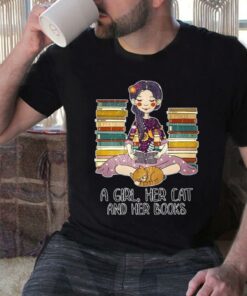 Vintage A Girl Her Cat And Her Books Shirt, Just A Girl Who Loves Books And Cat Shirt 7