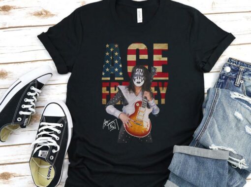 Vintage Ace Frehley Kiss Band American Flag Shirt 1