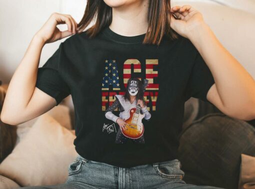 Vintage Ace Frehley Kiss Band American Flag Shirt 2