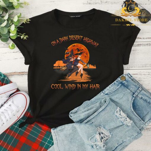 Witch Riding Brooms On A Dark Desert Highways Halloween Shirt For Men and Women 2