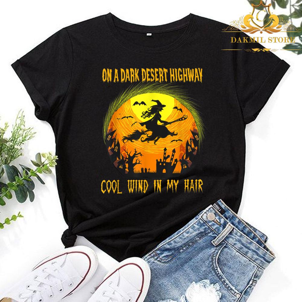 Witch Riding Brooms On A Dark Desert Highways Halloween Shirt