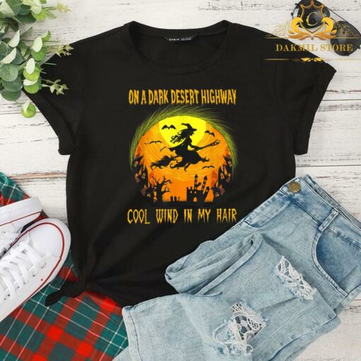 Witch Riding Brooms On A Dark Desert Highways Halloween Shirt 2